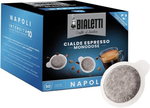 Bialetti Cialde Ese Monodose per Caffè Espresso, Gusto Napoli (Forte), 100% Compostabili, Cacao, 50 Unità