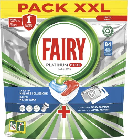 Fairy Platinum Detersivo Pastiglie Lavastoviglie Plus, Brillantante, 84 Capsule Lavastoviglie, Brezza Di Erbe Fresche, Tecnologia Pulizia Profonda, Contro Il Grasso E Le Incrostazioni Ostinate