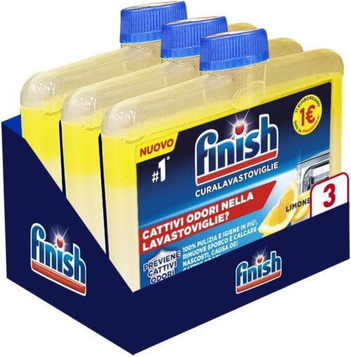 Finish Curalavastoviglie, Additivo Lavastoviglie, 3 Prodotti da 250 ml, Cura Lavastoglie al Limone