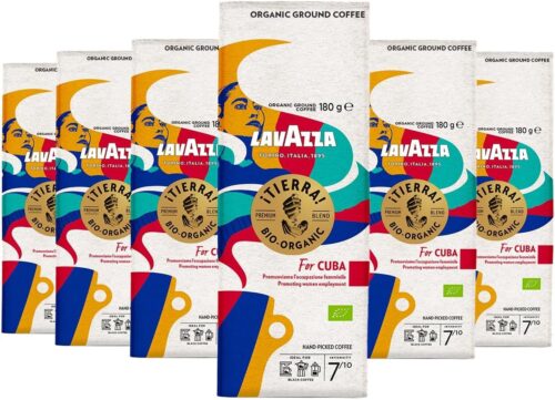 Lavazza, ¡Tierra! For Cuba, Caffè Macinato, 6 Confezioni da 180 g, Ideale per Moka, con Note di Cioccolato, Caffè Biologico Arabica e Robusta e Raccolto a Mano, Intensità 7/10, Tostatura Media