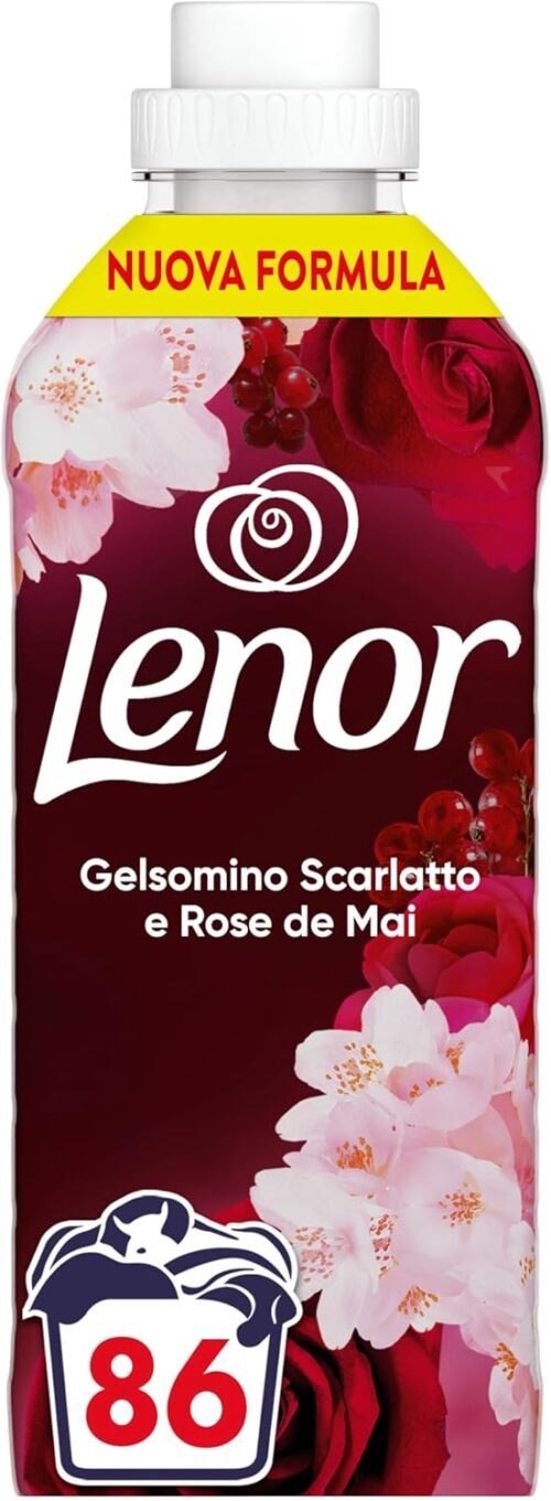 Lenor Ammorbidente Lavatrice Concentrato, Gelsomino Scarlatto, Freschezza Di Lunga Durata E Morbidezza Di Origine Vegetale, Lenzuola Profumate Fino A 1 Settimana - 86 Lavaggi x 4. Totale 344 Lavaggi