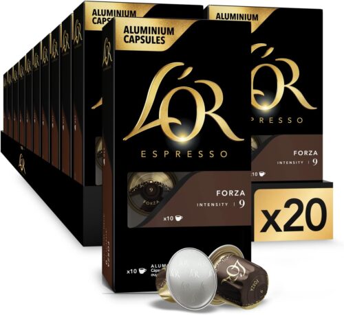 L'Or - Capsule Caffè Espresso Forza - 100 Capsule in Alluminio - Intensità 9 - Compatibili con Macchine Nespresso