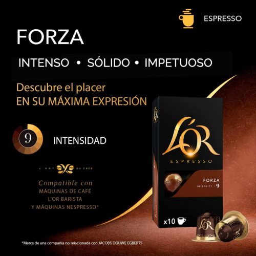 L'Or - Capsule Caffè Espresso Forza - 100 Capsule in Alluminio - Intensità 9 - Compatibili con Macchine Nespresso - immagine 2