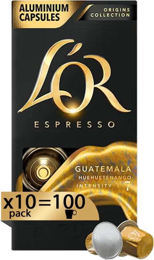 L'Or - Capsule Caffè Espresso Guatemala - 100 Capsule in Alluminio - Intensità 10 - Compatibili con Macchine Nespresso®* original - 10 Confezioni da 10 Capsule