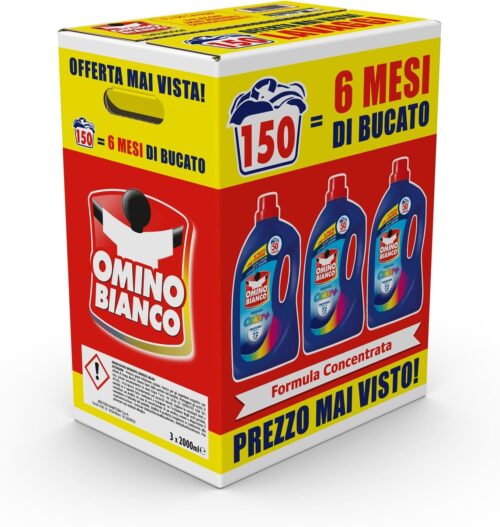 Omino Bianco - Detersivo Lavatrice Liquido Color+, 150 Lavaggi, Specifico per Capi Colorati, Tecnologia Salva i Colori e Cattura il Grigiore, 2000 ml x 3 Confezioni