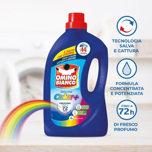 Omino Bianco - Detersivo Lavatrice Liquido Color+, 300 Lavaggi, Specifico per Capi Colorati, Tecnologia Salva i Colori e Cattura il Grigiore, 2000 ml x 6 Confezioni - immagine 2