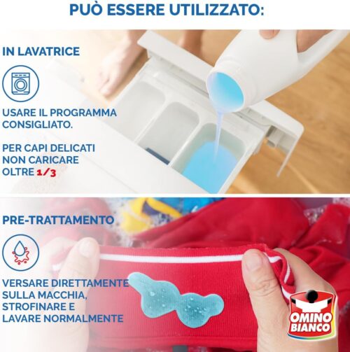 Omino Bianco - Detersivo Lavatrice Liquido, 150 Lavaggi, Rispetta Colori e Tessuti, Fresco Profumo con Essenza di Muschio Bianco, 2000 ml x 3 Confezioni - immagine 2