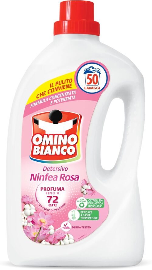 Omino Bianco - Detersivo Lavatrice Fresco Profumo di Ninfea Rosa, 300 Lavaggi, Rispetta Colori e Tessuti, Fresco Profumo, 2000 ml x 6 Confezioni - immagine 5